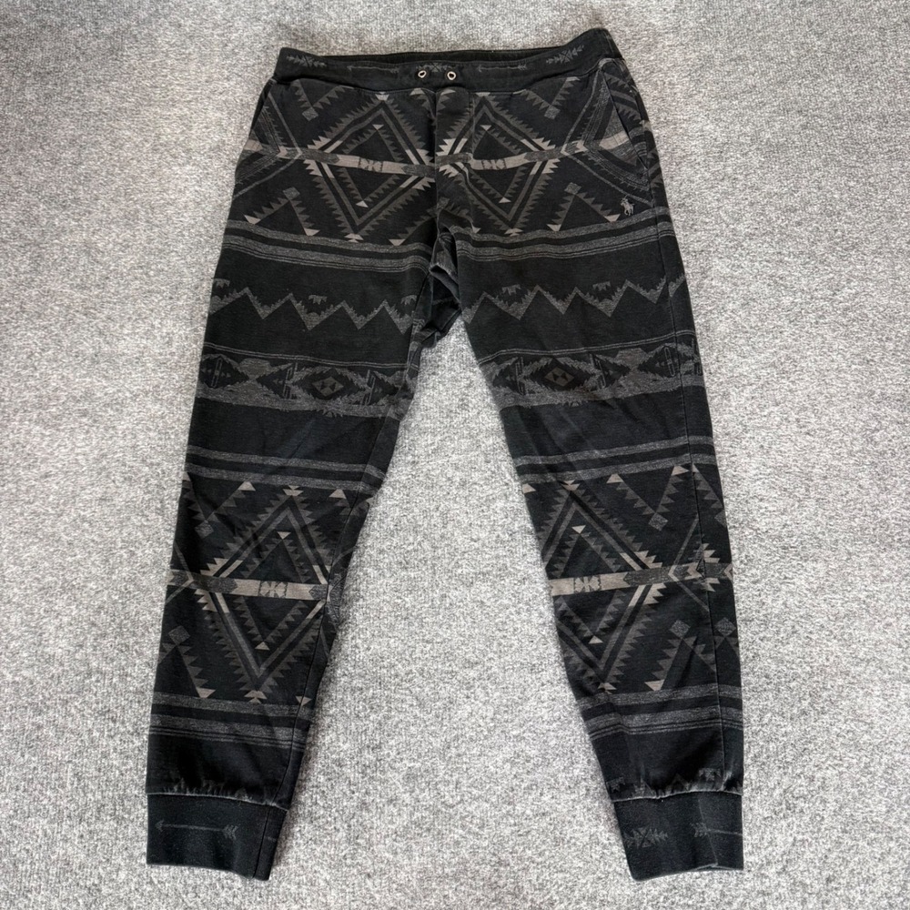 Polo Ralph Lauren Mens M Gray Aztec Southwestern Jogger Sweatpants Fleece Lounge